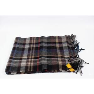 Santacana Madrid Plaid Scarf Fringe Grey Tan Black Red Tartan Check